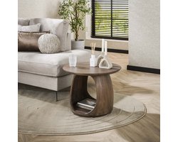 LifestyleFurn Ronde Bijzettafel Jabril Acaciahout, 60cm - Massief acacia glaze brown