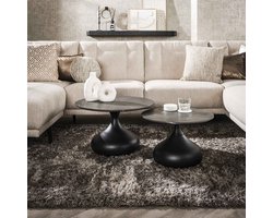 LifestyleFurn Ronde Salontafel Bong Keramieklook, Set van 2 stuk - 3D zwart bruin