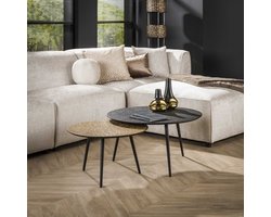 LifestyleFurn Ronde Salontafel Marylouise - Metaal - Set van 2 stuks - Goud/zwart