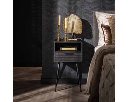 LifestyleFurn Smal Nachtkastje Novy - Mangohout met 1 lade - zwart
