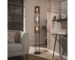 LifestyleFurn Vloerlamp Harout Glas, 3-lamps - Artic zwart