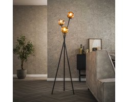 LifestyleFurn Vloerlamp Shahid Glas, 3-lamps - Artic zwart