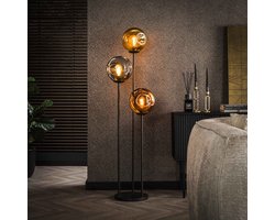 LifestyleFurn Vloerlamp Shahid Glas, 3-lamps - Artic zwart