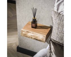 LifestyleFurn Zwevend Nachtkastje Hind XS, Met 1 lade, Acaciahout, Set van 2 stuks - Massief acacia naturel