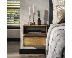 LifestyleFurn Zwevend Nachtkastje Renée Mangohout en brass, 33 x 40cm - Massief mango zwart