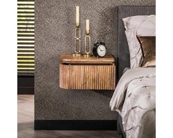 LifestyleFurn Zwevend Nachtkastje Sharmila Mangohout, Set van 2 stuks - Massief mango zandkleur