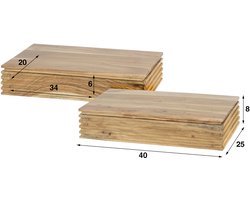 LifestyleFurn Zwevend Nachtkastje Tamia 40cm breed, Acaciahout, Set van 2 stuks - Massief acacia naturel