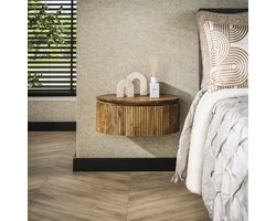 LifestyleFurn Zwevend Rond Nachtkastje Sharmila Mangohout, Met 1 lade - Massief mango zandkleur