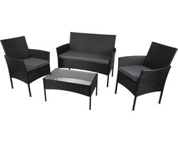 Lifetime Garden Tuinset - Berlijn Loungeset - 4 Stuks - Tuinstoelen, Loveseat en Tafel - Rotan - Zwart - Tuin, Balkon en Terras