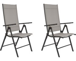 Lifetime Garden Tuinstoelen Set 2 Stuks - Ligstoel Santiago - Tuin Stoelen Opvouwbaar - Verstelbaar in 7 Postities - Buitenstoel van Aluminium - Campingstoelen - 56 x 57 x 105 cm - Grijs/Zwart