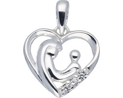 Lifetime Love hanger - familie - zilver - opengewerkt hart - 3 kinderen - zirkonia - 14 x 14 mm