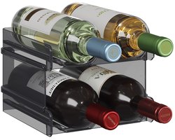Lifewit koelkastorganizer, stapelbaar plastic wijnrek voor koelkast, flessenorganizer/wijnfleshouder/waterflesorganizer voor 4 flessen, transparant zwart