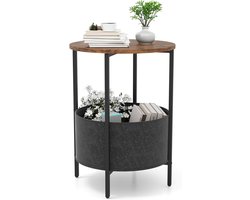 LIFEZEAL Bijzettafel, kleine salontafel, lage salontafel met afneembare stoffen mand, ronde bloementafel voor woonkamer, balkon, max. 65 kg, 44 x 44 x 60,5 cm (zwart + bruin)