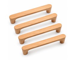 Lifhelpe Houten Meubelgrepen 4 Stuks – Kastgrepen met 128 mm Gatenafstand – Ladegrepen met 2 Schroefgaten – Minimalistische Houten Handgrepen – Voor Keukenkasten en Meubels – Licht Hout