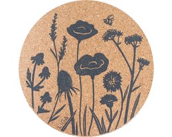 LIGA - Placemat Wilde Bloemen Ø 25 cm Set van 4 Stuks - Kurk - Beige -