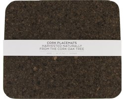 LIGA - Smoked Cork Placemat Rechthoek Set van 4 Stuks - Kurk - Zwart -