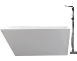 Ligbad Moezel - Vrijstaand - 180x87x65 cm - Glasvezelversterkt Acryl - Glans Wit - Inclusief Badwaste en Overloop Chroom (SHOWROOMMODEL)