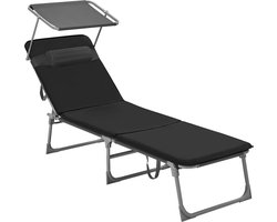Ligbed Brice Deluxe - Zonnebank - Met parasol - Ligbed tuin - Loungebank - Zwart - 193x55x30cm