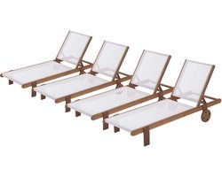 Ligbed houten ligstoel hardhout "Saïgon" - Maple - Ecru - Set 4 stuks