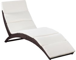 Ligbed inklapbaar met kussen, rotan kleur bruin,  UV-en weerbestendig, ligstoel, sun lounger