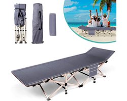 Ligbed Inklapbaar - Veldbed - inklapbaar - campingbedden voor volwassenen, tienpoots strandbed met kussen en zijvak, maximale belasting 150 kg, ideaal voor kantoor, thuis, strandfeest, camping