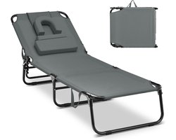 Ligbed - Kampeerbed - Vouwbed - Veldbed - Stretcher- Campingbedje - Opvouwbaar - 1 Persoons - Grijs