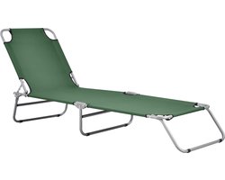 Ligbed Landen - Zonnebed - 186x55x24 cm - Donkergroen en Mat Zilver - Met Draagriemen