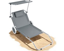Ligbed - Ligbed Tuin - Ligbedden - Zonnebed - Tuinmeubelen - Ligstoelen - Tuin Ligstoel - Inclusief Hoofdsteun, Zonnescherm en Verstelbare Rugleuning - Draagbaar - Ligzetel