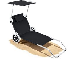 Ligbed - Ligbed Tuin - Ligbedden - Zonnebed - Tuinmeubelen - Ligstoelen - Tuin Ligstoel - Inclusief Hoofdsteun, Zonnescherm en Verstelbare Rugleuning - Draagbaar - Ligzetel