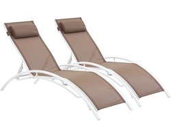 Ligbed ligstoel aluminium "Beauty" - Phoenix - Taupe - grijs bruin - Set 2 stuks