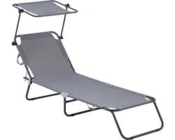 Ligbed ligstoel inklapbaar "Lazy" - Met zonnescherm luifel - Grijs