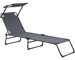 Ligbed ligstoel met zonneluifel 187x53x27 cm donkergrijs