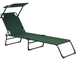 Ligbed ligstoel met zonneluifel 187x53x27 cm donkergroen