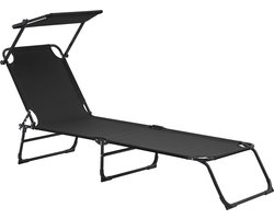 Ligbed ligstoel met zonneluifel 187x53x27 cm zwart