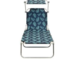 Ligbed | Loungebed | Ligstoel inklapbaar met luifel aluminium bladpatroon
