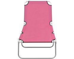 Ligbed | Loungebed | Ligstoel inklapbaar staal en stof roze