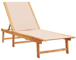 Ligbed | Loungebed | Ligstoel massief acaciahout en textileen crèmekleurig