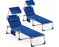 Ligbed Malta 2 Stuks - 210x61x35cm Aluminium Zonnescherm - Blauw