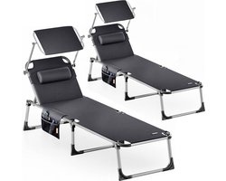 Ligbed Malta 2 Stuks - 210x61x35cm Aluminium Zonnescherm - Grijs