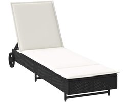 Ligbed met wielen - Zonnebed tuinmeubel - Ontspannen buiten - Inclusief kussen - 154 kg - Zwart