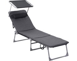 Ligbed Pete - Met zonnescherm - Ligbed - Tuinligbed - Loungebank - Grijze stof - 150kg - 193cm