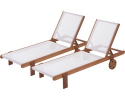 Ligbed set 2 houten ligstoelen hardhout "Saïgon" - Maple - Ecru