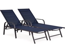 Ligbed set 2 ligstoelen metaal "Farniente" - Blauw donkerblauw