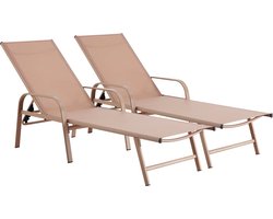 Ligbed set 2 ligstoelen metaal "Farniente" - Bruin - kastanjebruin