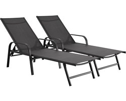 Ligbed set 2 ligstoelen metaal "Farniente"- Grijs