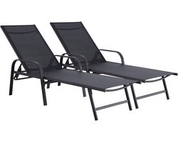 Ligbed set 2 ligstoelen metaal "Farniente" - Zwart