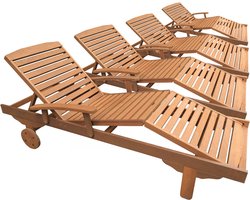 Ligbed tuin ligstoel verstelbaar hardhout "Singapour" - Maple - Lichtbruin - Set 4 stuks