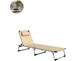 Ligbed - Tuin - Zonnebed - Ligstoel - Loungebed - Weerbestendig - Verstelbaar - Buiten - Opklapbaar - Beige