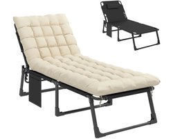 Ligbed - Tuin - Zonnebed - Ligstoel - Loungebed - Weerbestendig - Verstelbaar - Buiten - Opklapbaar - Crème wit