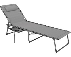 Ligbed - Tuin - Zonnebed - Ligstoel - Loungebed - Weerbestendig - Verstelbaar - Buiten - Opklapbaar - Grijs+Zwart